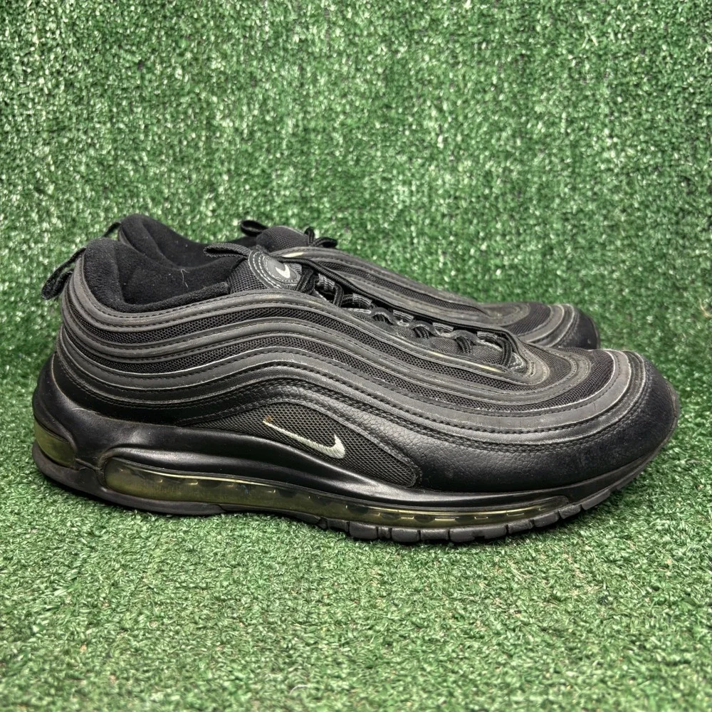 Nike Air Max 97 Triple Black Leather Mesh Streetwear Running Shoes Mens Size 9.5